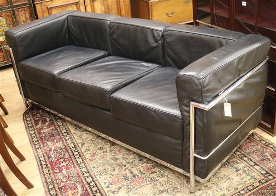 An Italian style leather and chrome settee W180cm